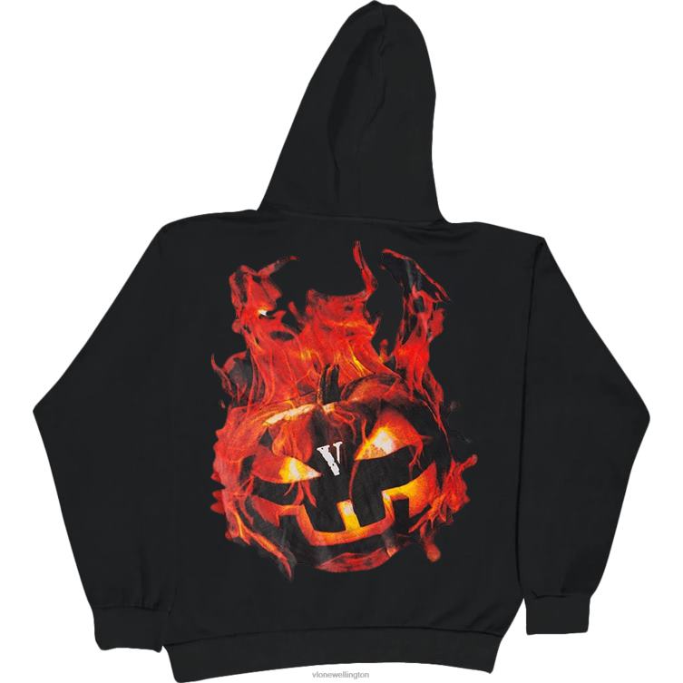 Halloween Flaming Pumpkin Hoodie Black Men Vlone HRJFR40 Top
