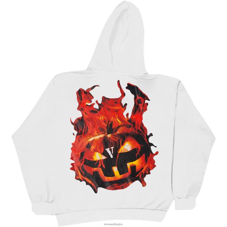 Halloween Flaming Pumpkin Hoodie White Men Vlone HRJFR41 Top