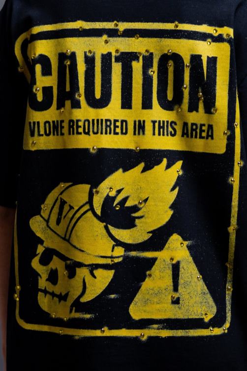 Black Policy T Shirt In Rhinestone Men Vlone HRJFR111 Top